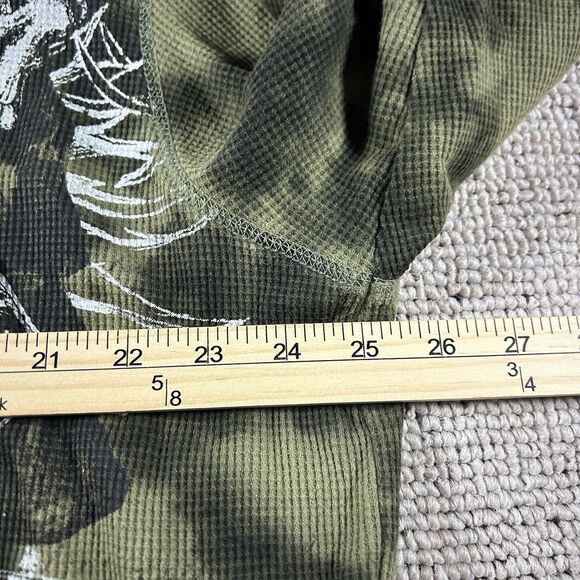 MMA Elite Thermal Long Sleeve Mens XXL Green Waffle Knit Skull Cross Grunge Y2K - Picture 7 of 11
